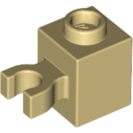Lego kostka (kostička) 1x1 se svorkou (úchytem) svisle, béžová (6136390)